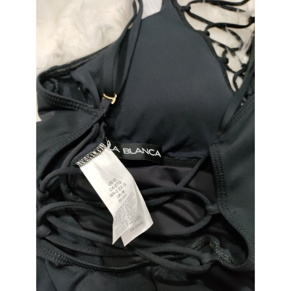 La Blanca One Piece Swimsuit Lace Up Criss Cross Swimwear Black Women's Size 12 - Picture 6 of 10